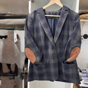 Blue Plaid 2-Button Tommy Hilfiger Blazer with Elbow Patches Sz16 (fits like 14)